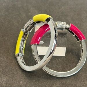 Neon Yellow hot Pink Lia Sophia Enamel/Rhinestone Stretch Bracelets